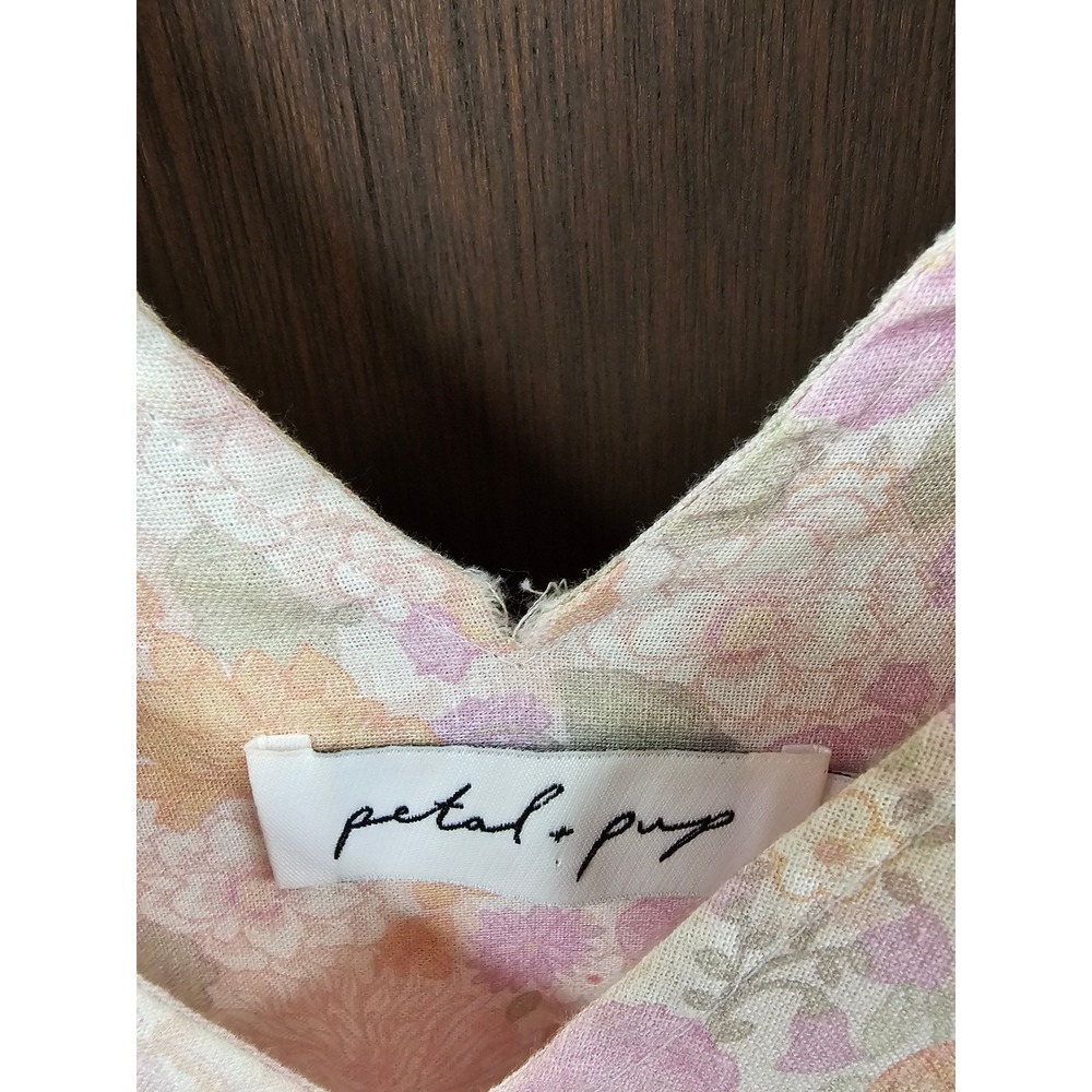 Petal + Pup Erenda Pink Floral Tiered Midi Dress Tie Shoulder Cotton Ramie Sz 6 - Picture 6 of 12